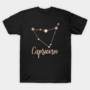 Capricorn Zodiac In Rose Gold - Black T-Shirt